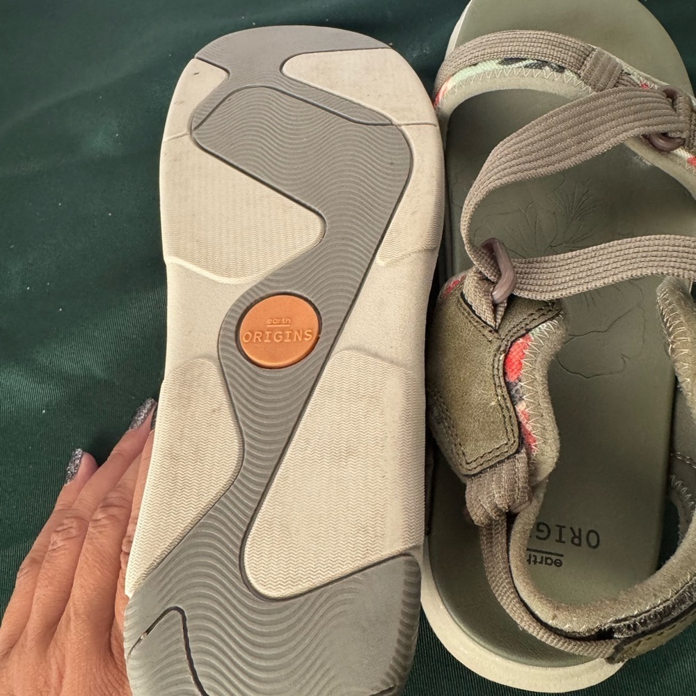 Earth Origins Strappy Sandal Womens 9 Olive Vivvy Hiking Vegan Beach Walking - Picture 15 of 16